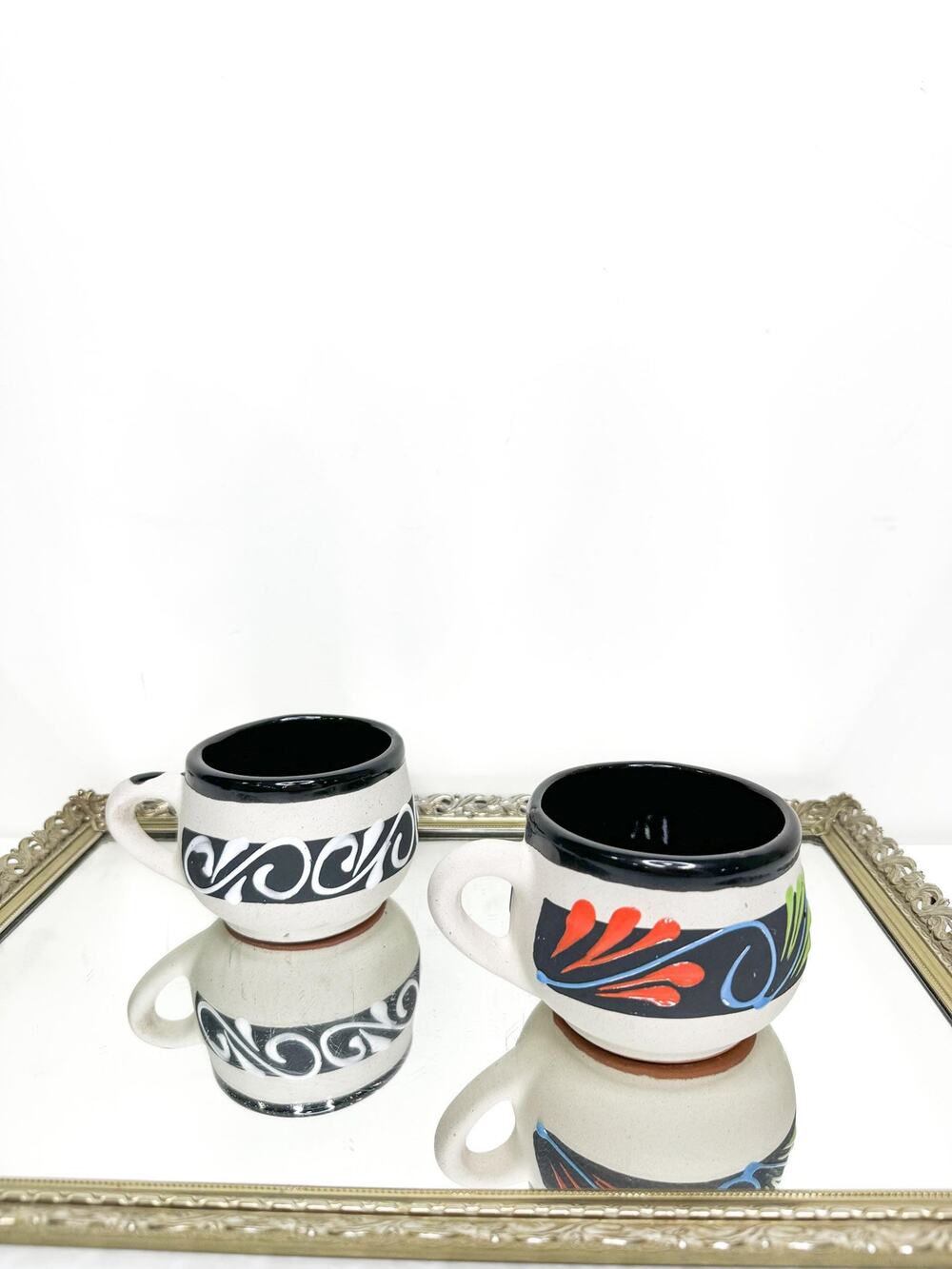 Set of Two Beautiful Vintage Mexico jarrito coffee mugs